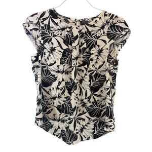 Tropical Blouse Black and White with Capped Layered Sleeves Women's Size Medium